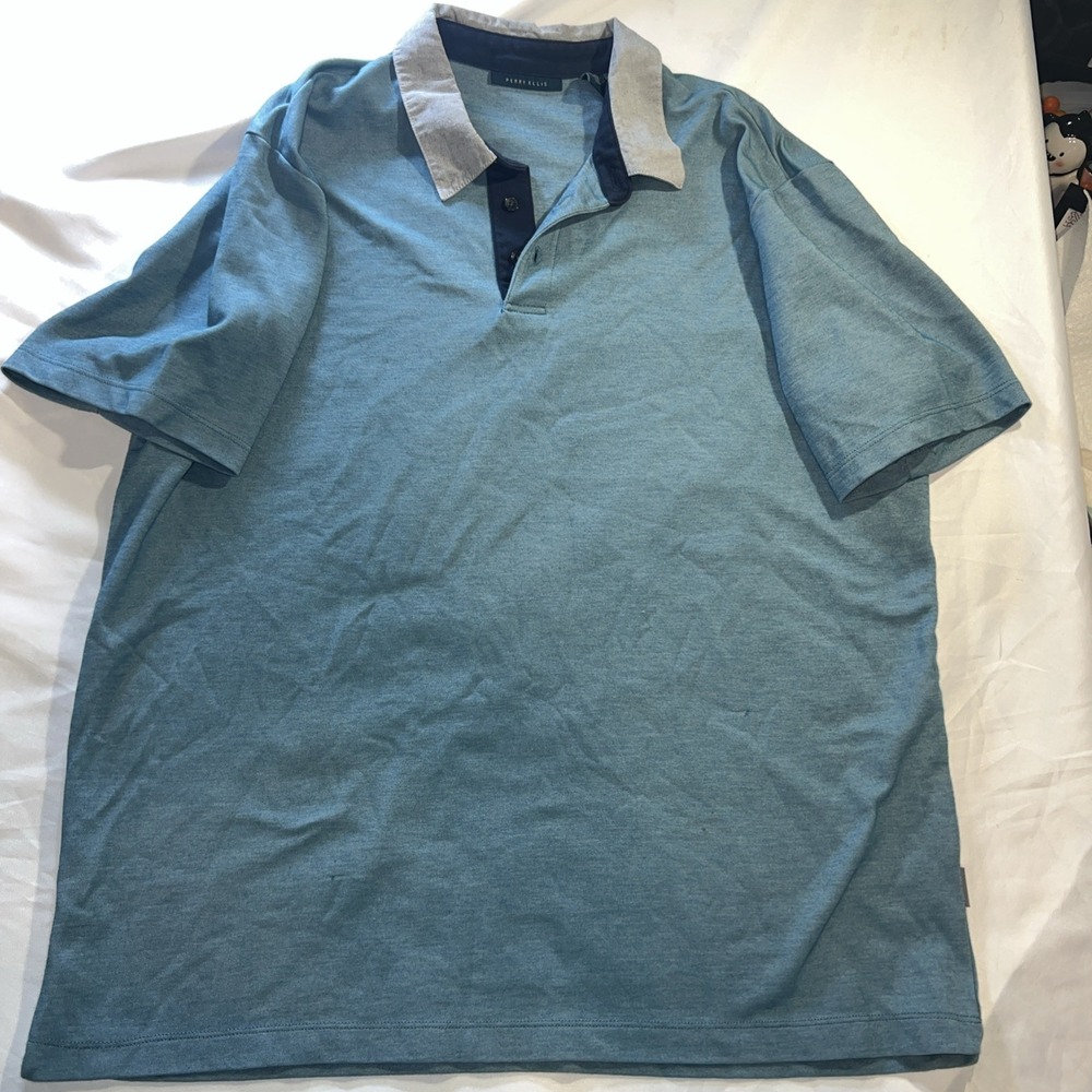 Perry Ellis Mens Polo Shirt Short Sleeve Size Xl Cotton Sea Green 386